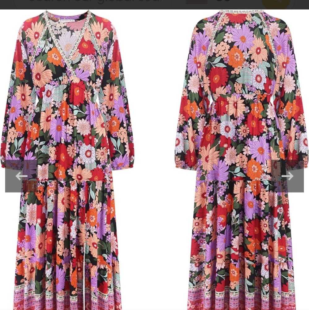 In Loom Floral Long Sleeve Boho Maxi Dress Small